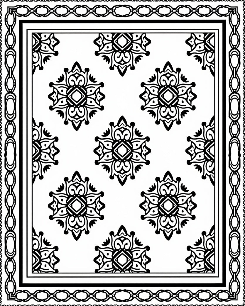 Ornate Black White Medallion Pattern Rug