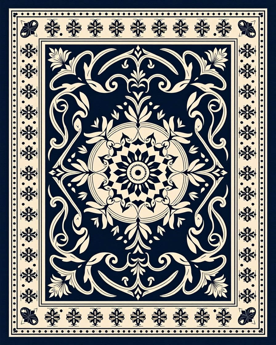 Classic Floral Starburst Medallion Pattern Rug