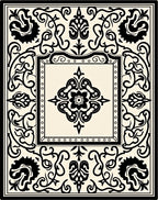 Ornate Black White Floral Filigree Rug
