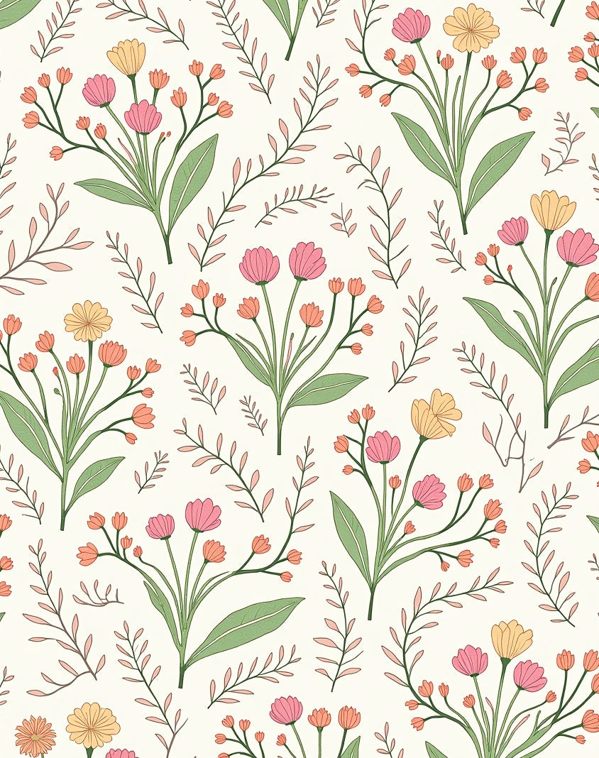 Delicate Floral Botanical Pattern Rug