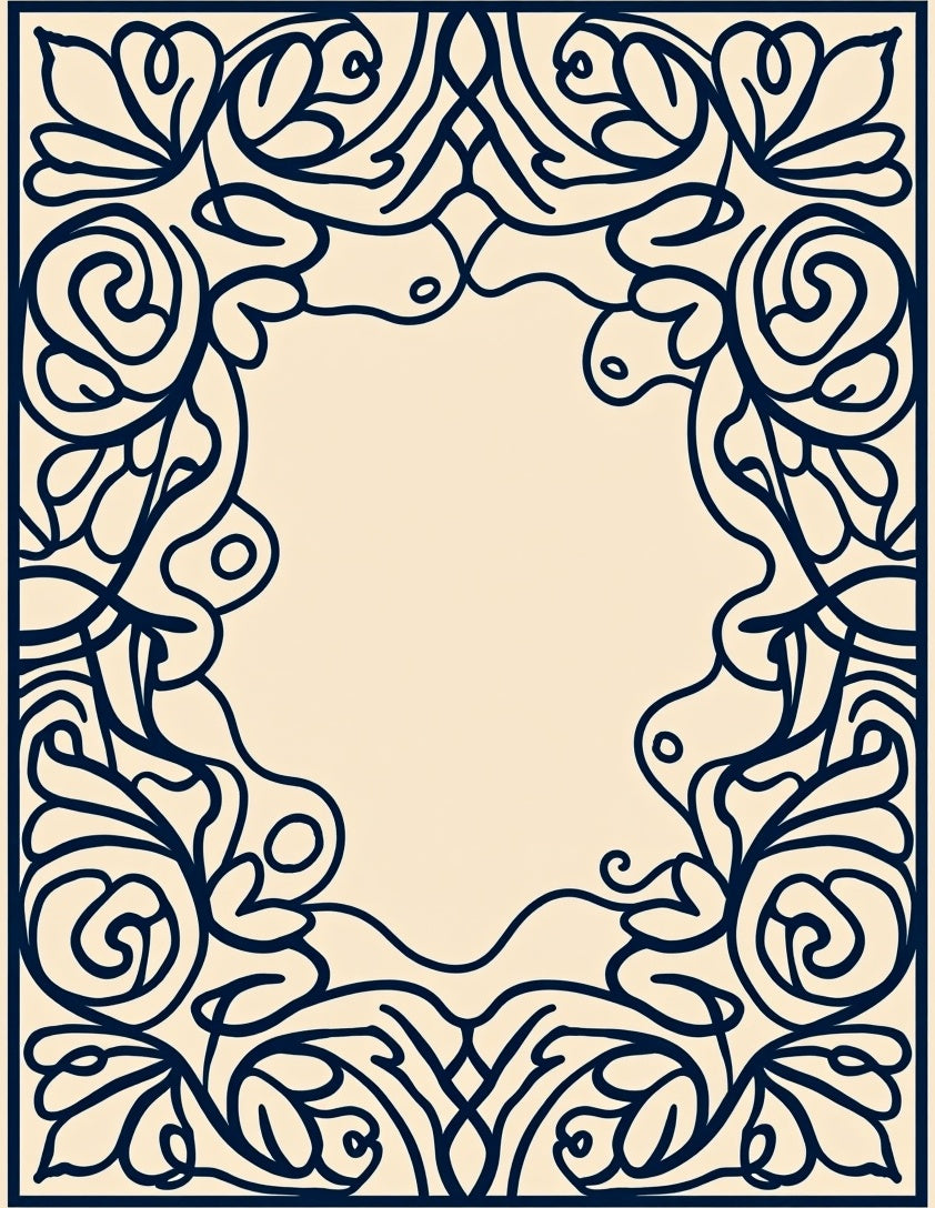Ornate Floral Swirl Decorative Border Rug