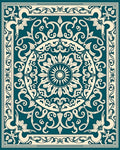 Intricate Teal Floral Medallion Pattern Rug