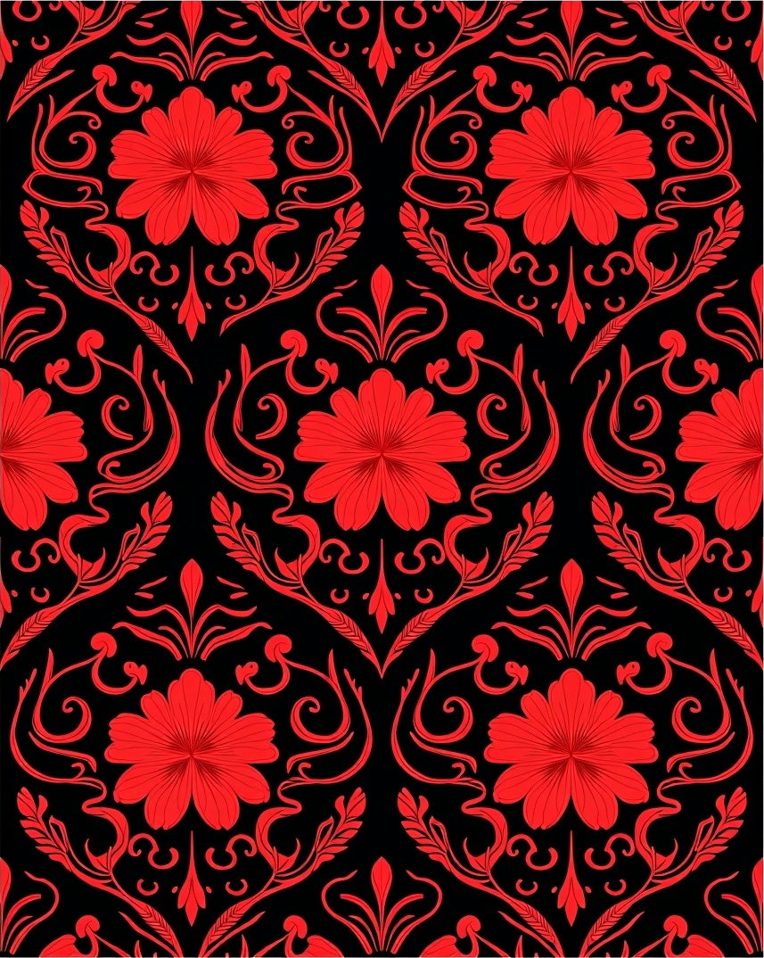 Bold Red Floral Damask Pattern Rug