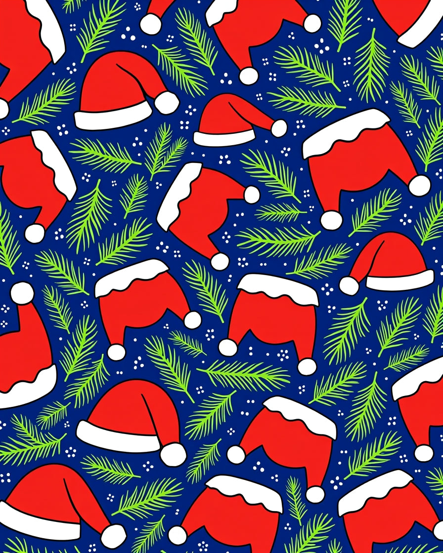 Red Santa Hats Pine Garland Navy Rug