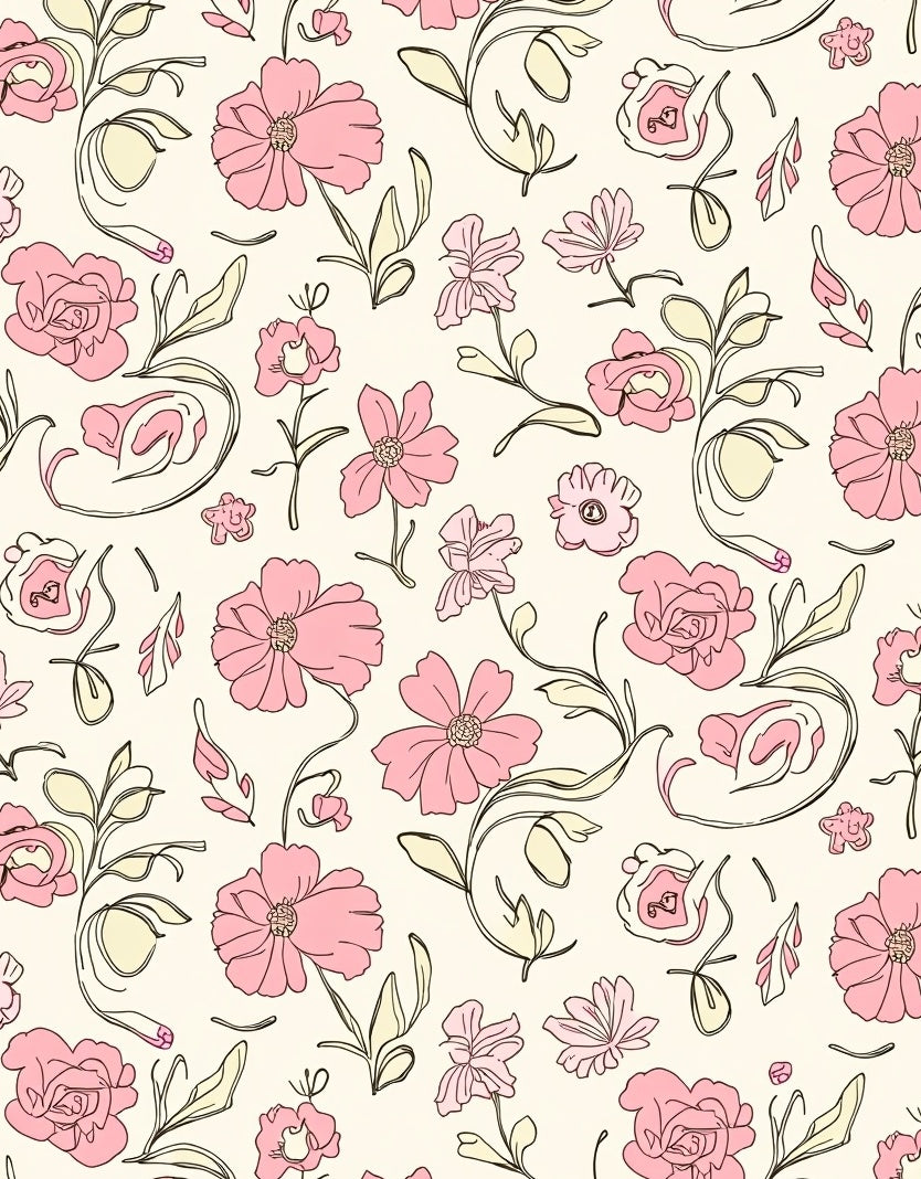 Pink Floral Swirl Pattern Rug