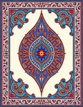 Ornate Blue Orange Floral Medallion Design Rug