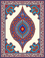Ornate Blue Orange Floral Medallion Design Rug