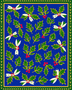 Blue Holly Berry Branch Medley Swirls Rug