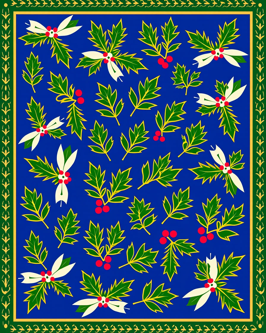 Blue Holly Berry Branch Medley Swirls Rug