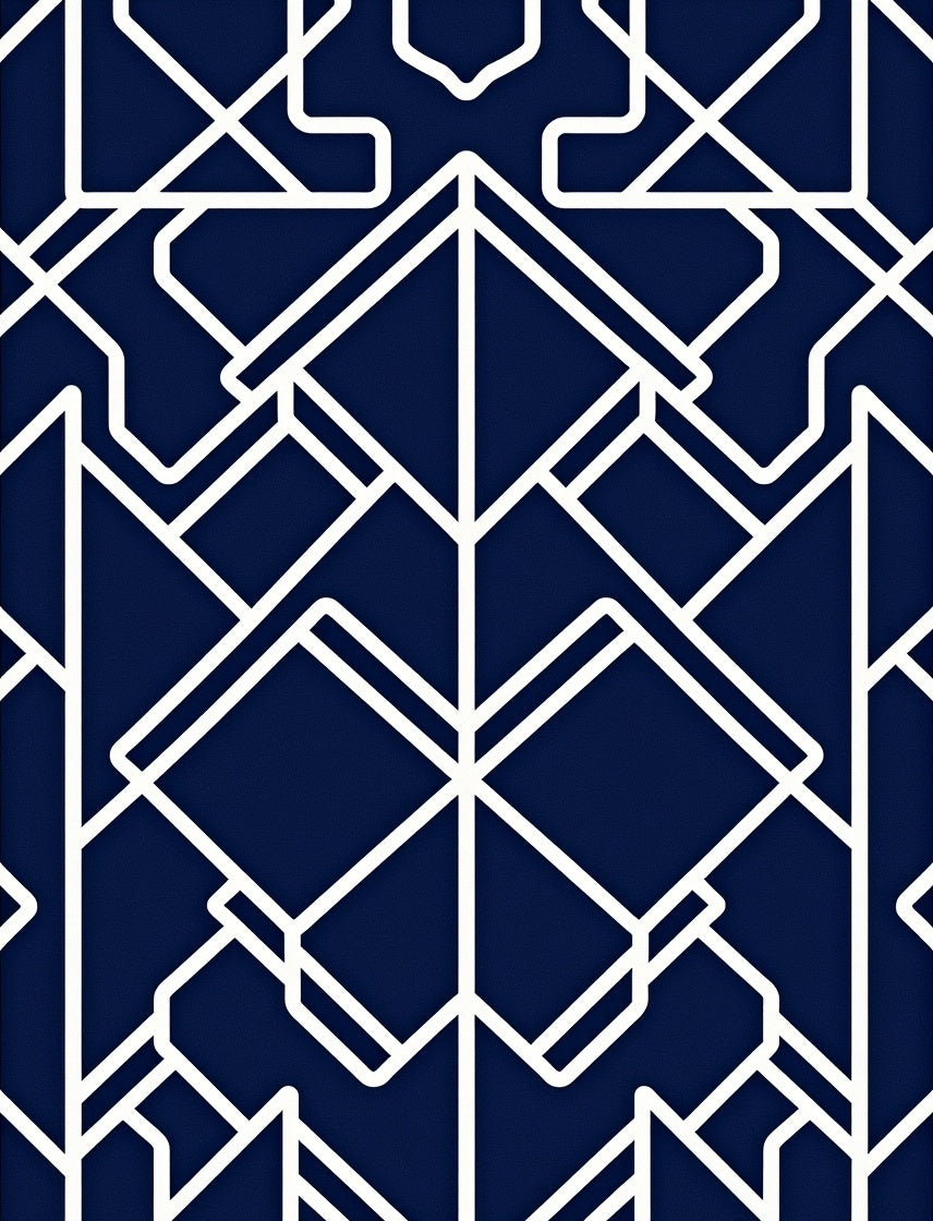 Geometric white lines on navy background Rug