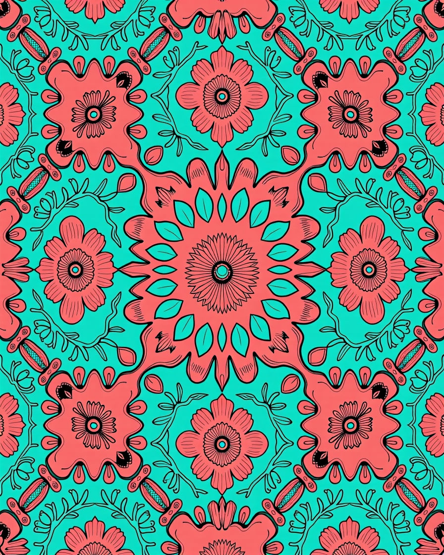 Coral Floral Repeating Pattern Rug