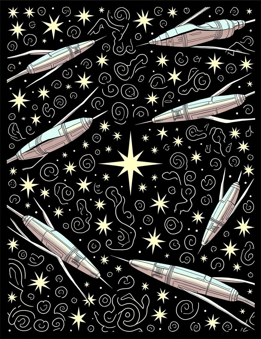 Space Ships and Stars Pattern Rug