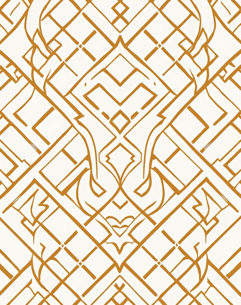 Golden Art Deco Style Geometric Rug