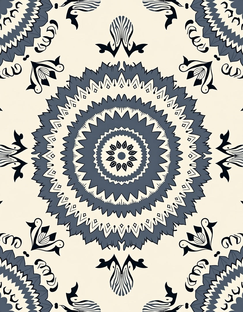 Dark Blue Floral Mandala Pattern Rug
