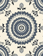 Dark Blue Floral Mandala Pattern Rug