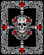 Black White Red Skull Roses Frame Rug