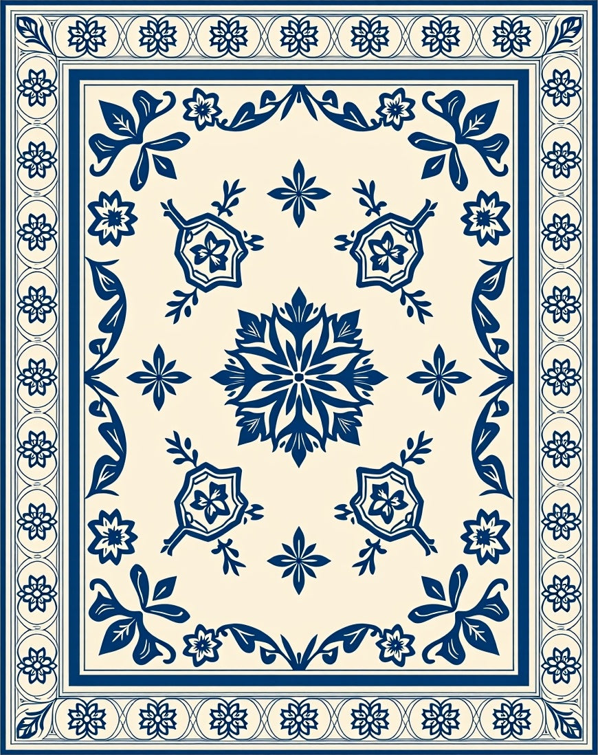 Classic Blue Floral Medallion Rug