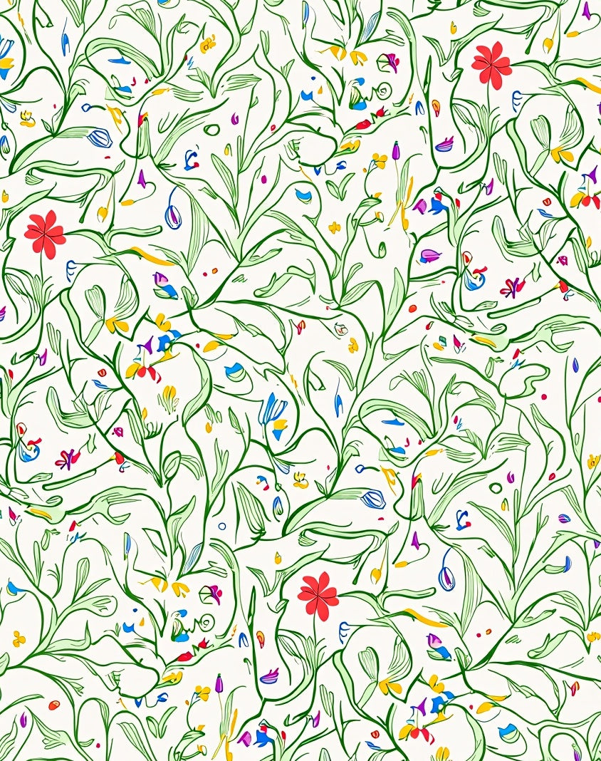 Whimsical Green Vines Floral Pattern Rug