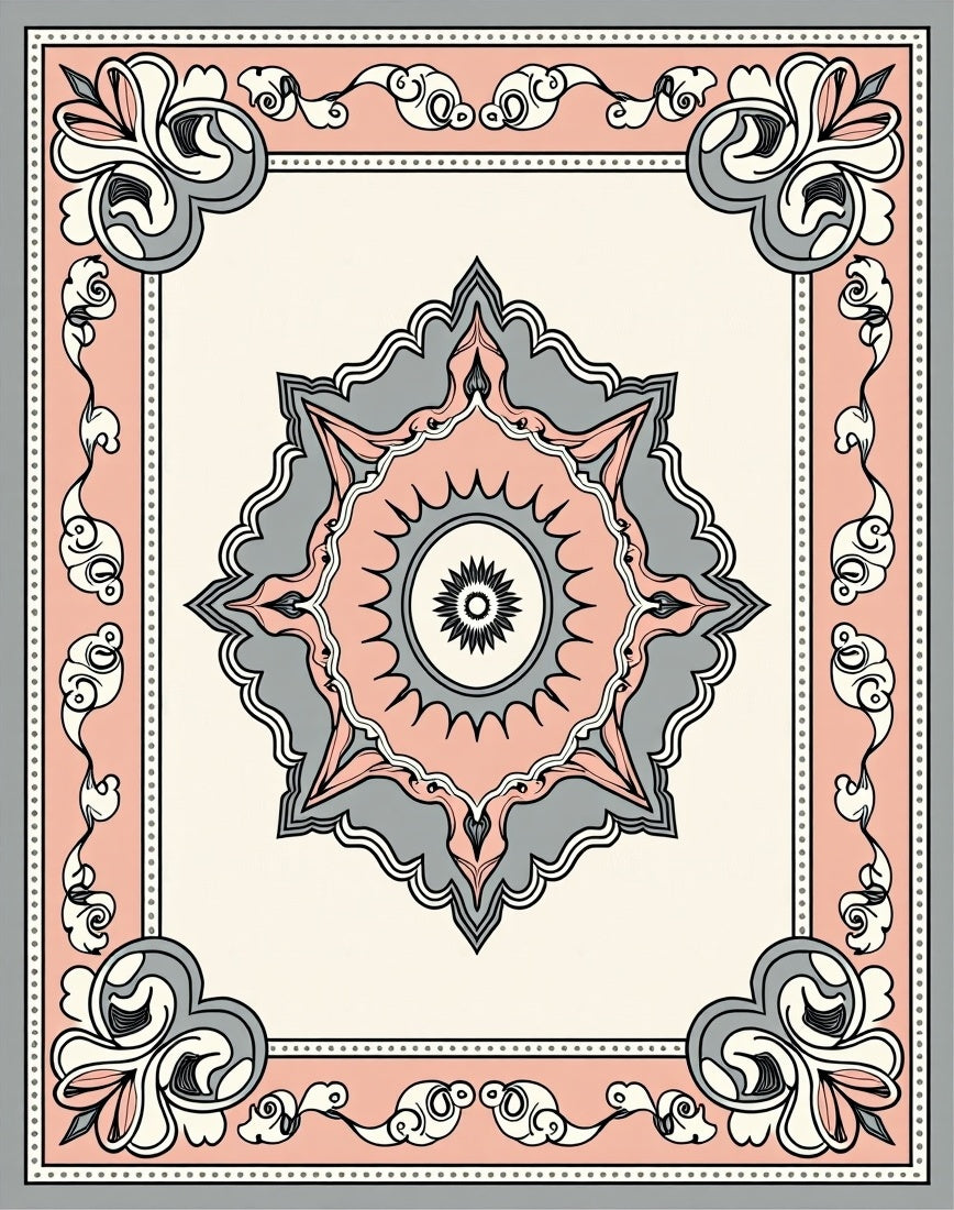 Elegant Mandala Bordered Pastel Pattern Rug