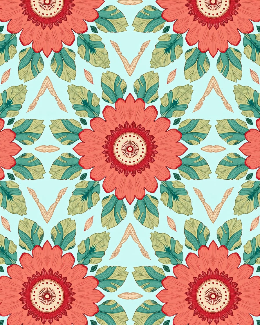 Coral Floral Meadow Medallion Design Rug
