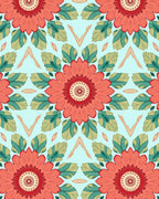 Coral Floral Meadow Medallion Design Rug