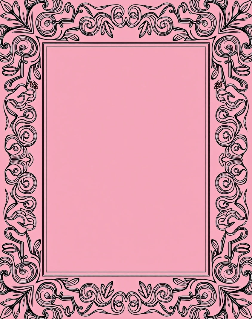 Ornate Pink Whirling Vine Border Rug