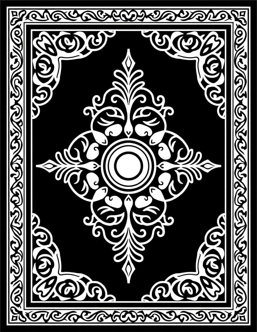 Ornate Black White Mandala Design Rug