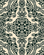 Intricate Ornamental Black Cream Pattern Rug