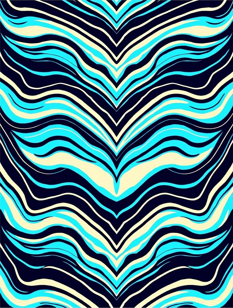 Vivid Aqua Blue Wavy Stripe Design Rug