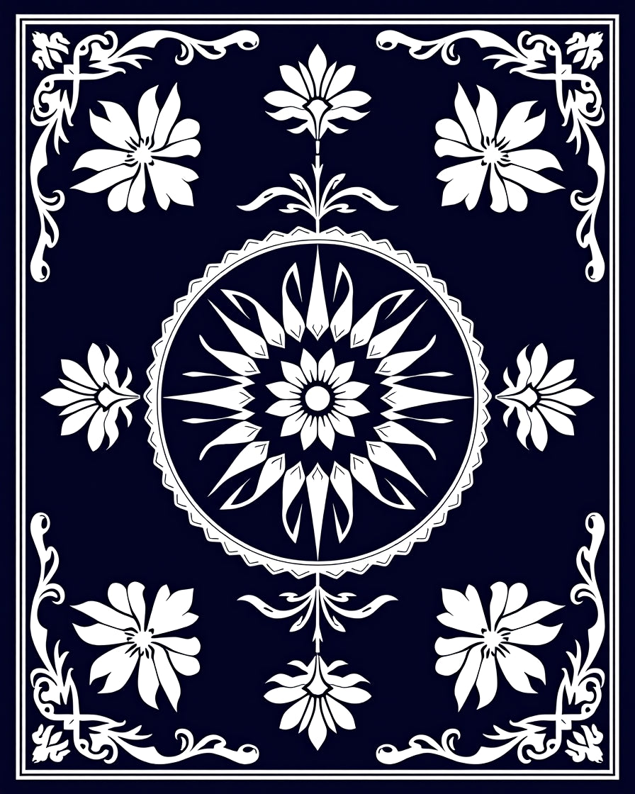 Ornate Floral Bordered Art Rug