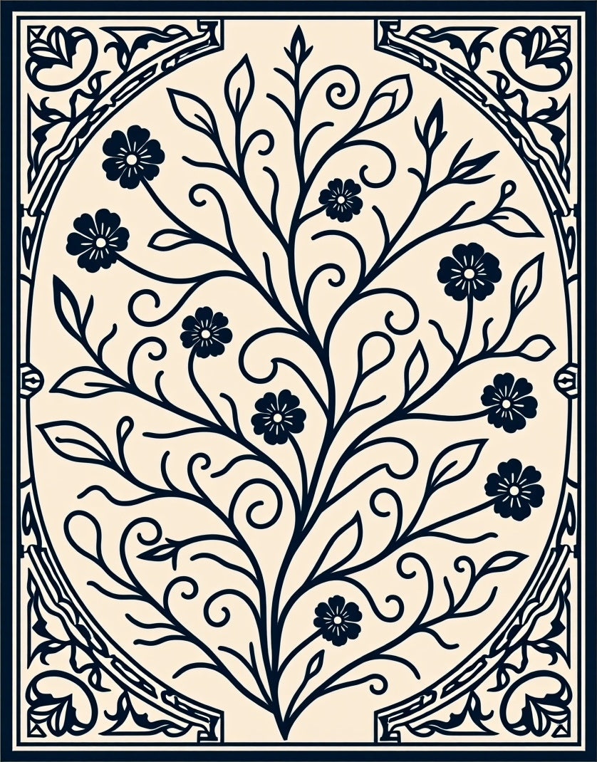 Ornate Floral Vine Pattern Rug