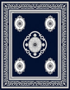 Classic Dark Navy White Medallion Rug