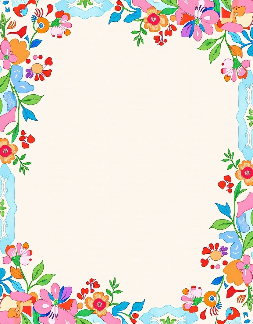 Whimsical Floral Garden Border Rug