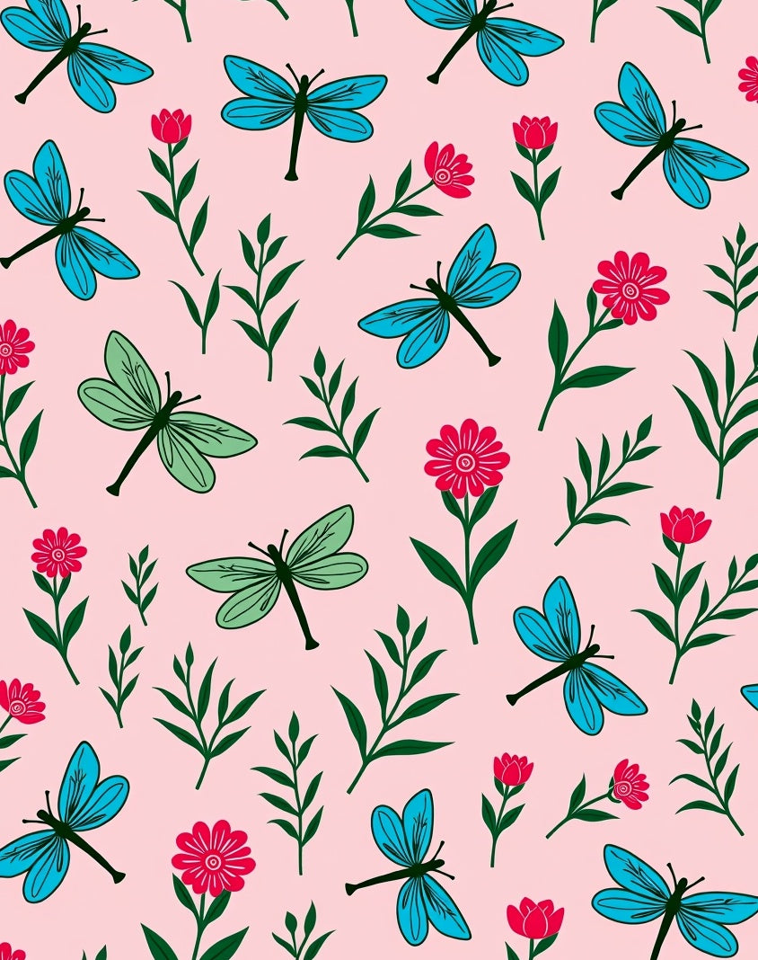 Dragonfly Flower Garden Pattern Rug