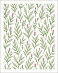 Delicate Green Leaf Pink Bud Pattern Rug