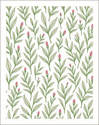 Delicate Green Leaf Pink Bud Pattern Rug