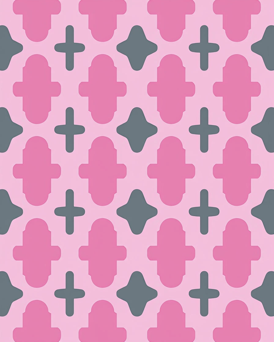 Pink Gray Geometric Pattern Rug