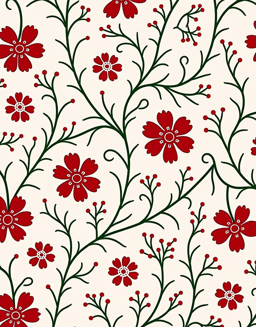 Red Floral Vine Pattern Rug