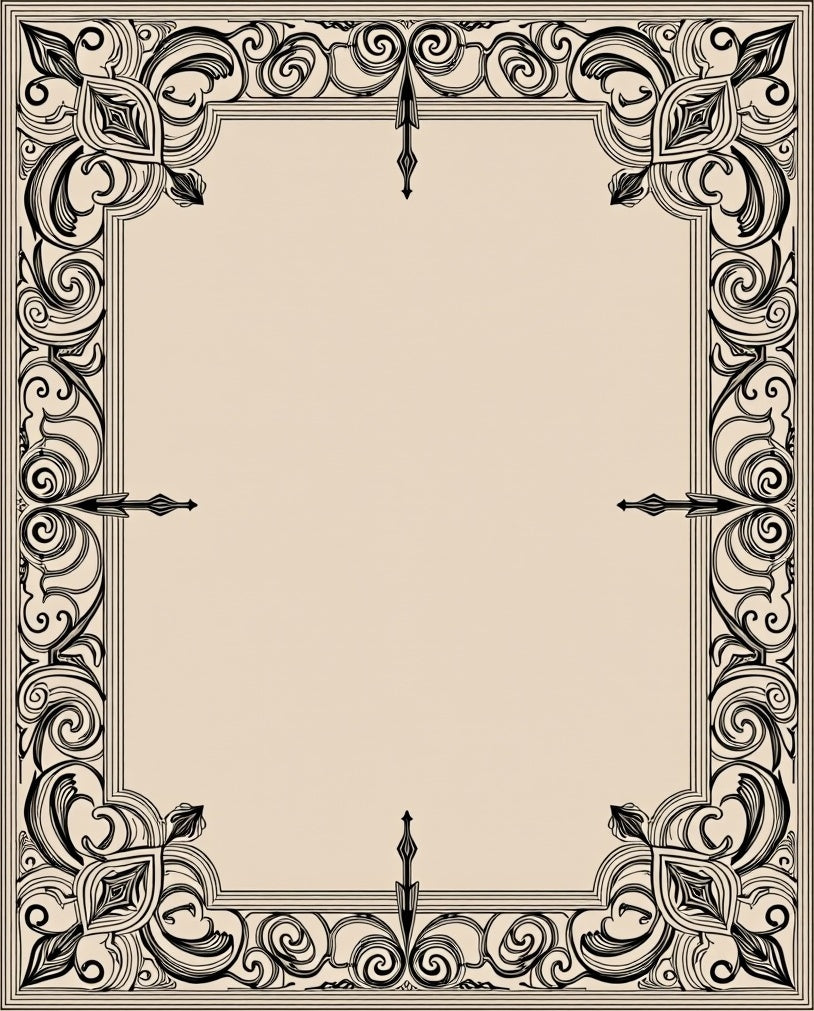 Ornate Scrollwork Black Border Rug