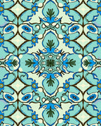 Blue Floral Scrollwork Pattern Rug