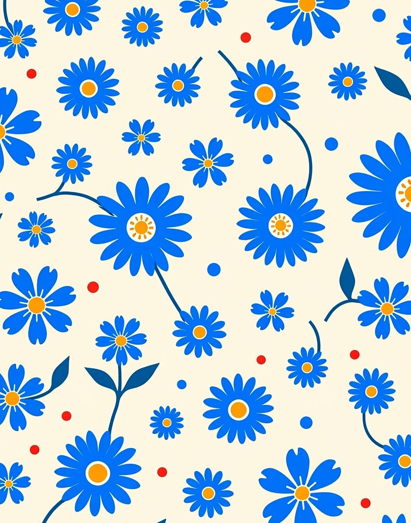 Bold Blue Daisy Pattern Rug