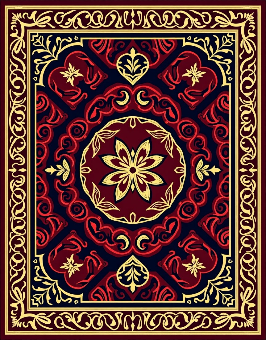 Intricate Red Floral Medallion Rug