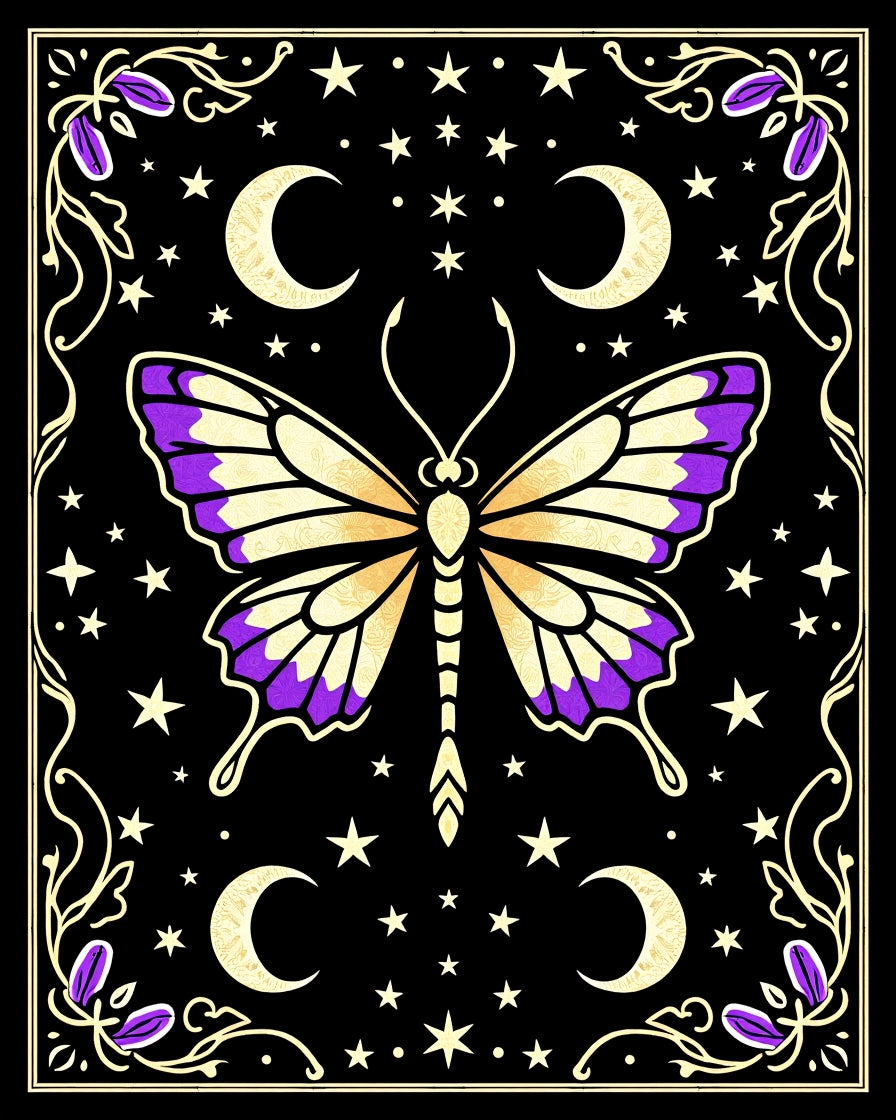 Cosmic Butterfly Purple Crescent Moon Background Rug