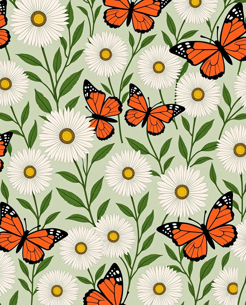 Orange Butterfly Daisy Floral Pattern Rug