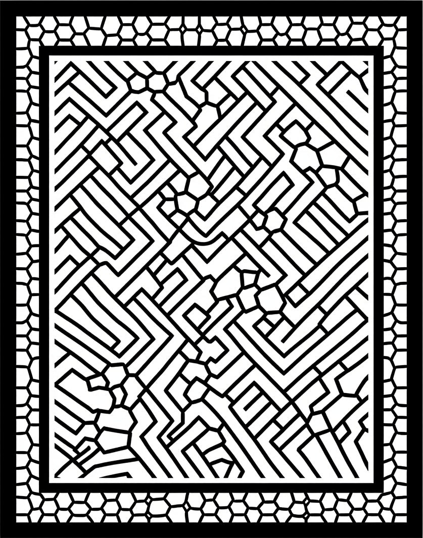 Abstract Black Geometric Maze Pattern Rug