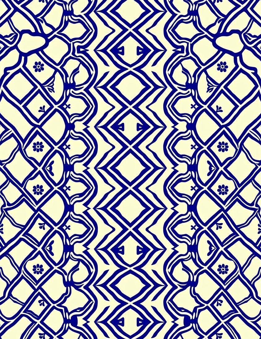 Blue Cream Lattice Floral Design Rug