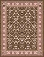 Traditional Damask Patterned Brown Pink Rug