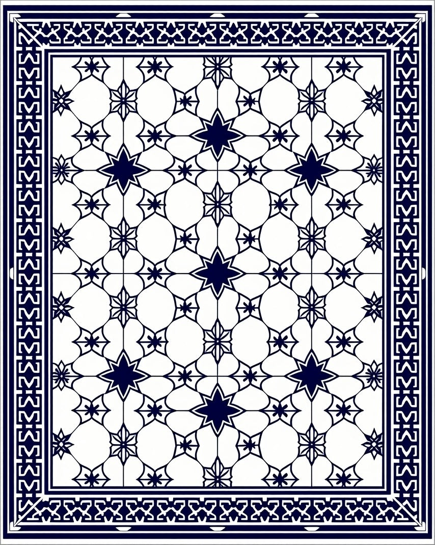 Classic Navy Star Geometric Pattern Rug