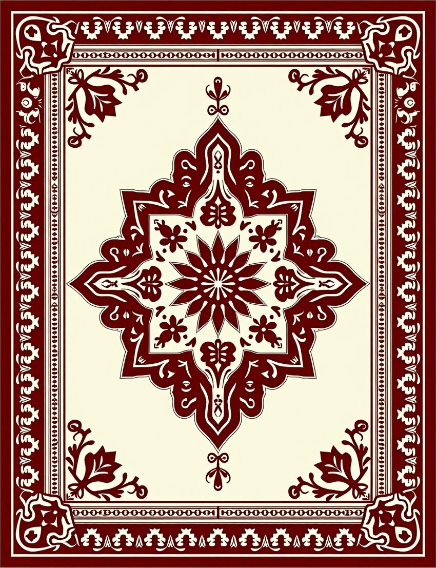 Ornate Floral Medallion Border Design Rug
