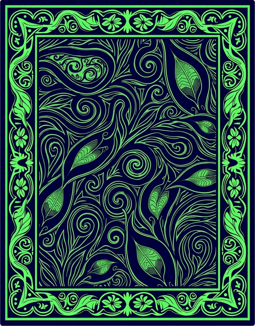Green Floral Vine Patterned Rug